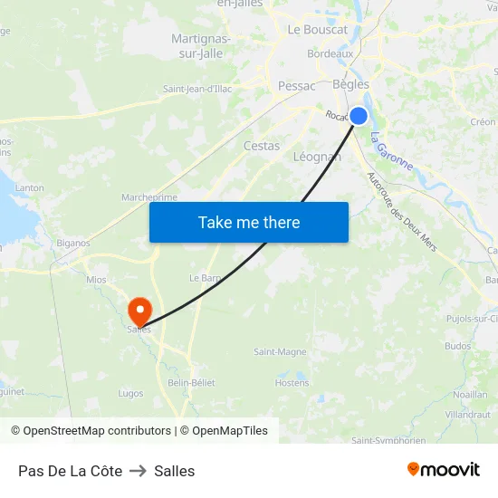 Pas De La Côte to Salles map