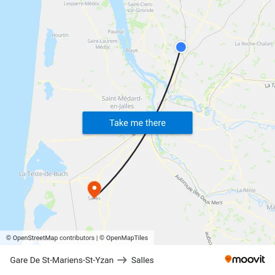 Gare De St-Mariens-St-Yzan to Salles map