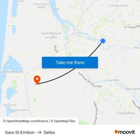 Gare St-Emilion to Salles map