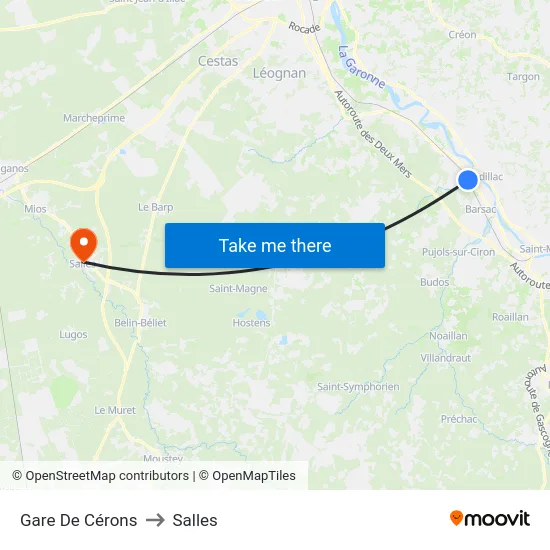 Gare De Cérons to Salles map