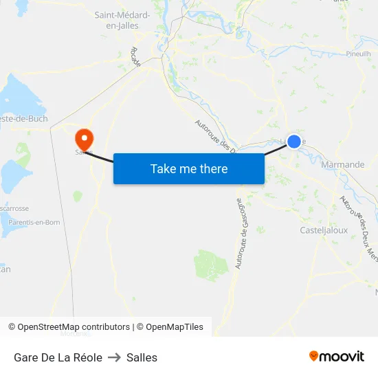 Gare De La Réole to Salles map