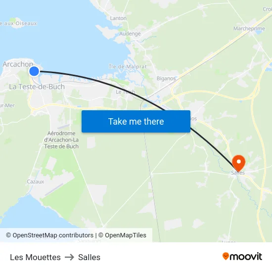 Les Mouettes to Salles map