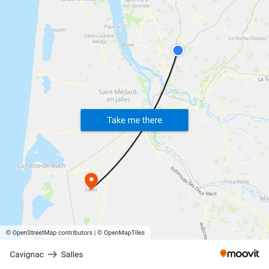 Cavignac to Salles map