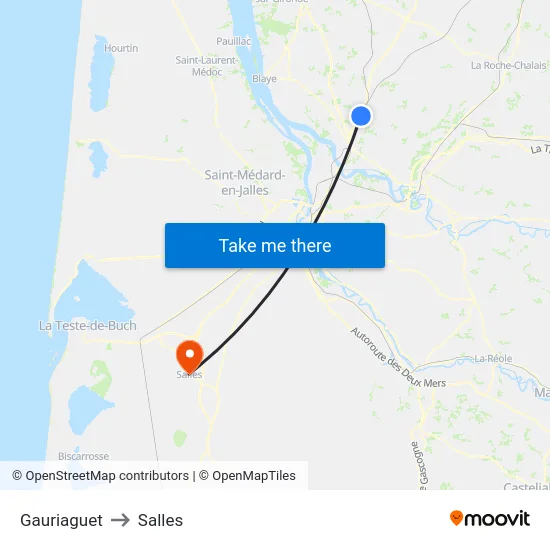 Gauriaguet to Salles map