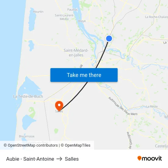 Aubie - Saint-Antoine to Salles map