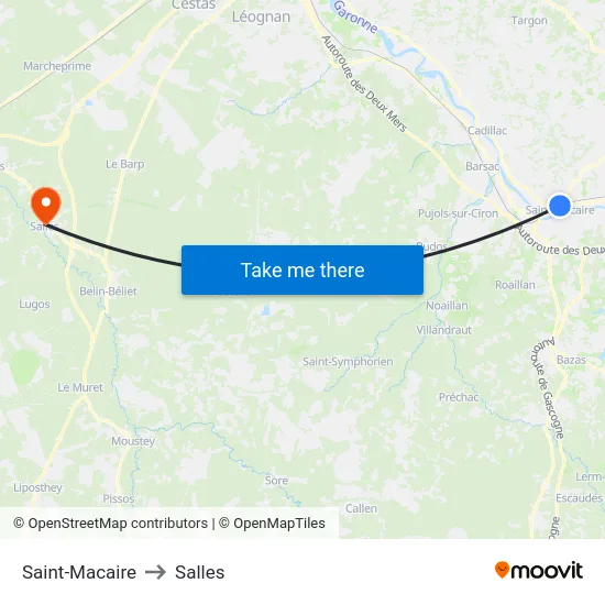 Saint-Macaire to Salles map