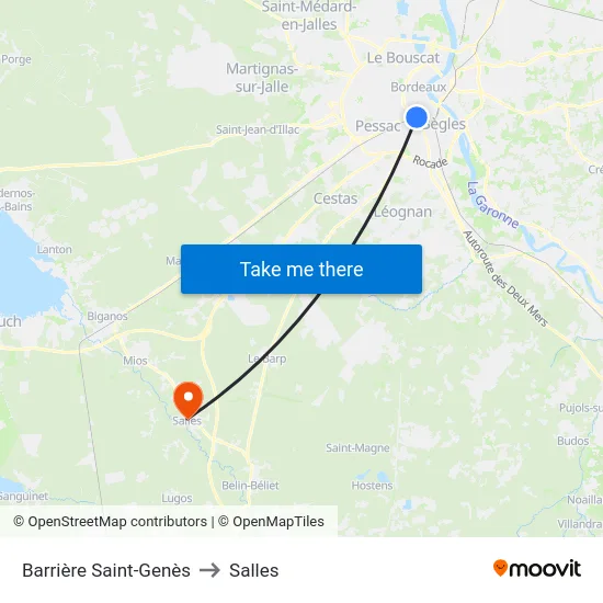 Barrière Saint-Genès to Salles map