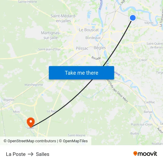 La Poste to Salles map