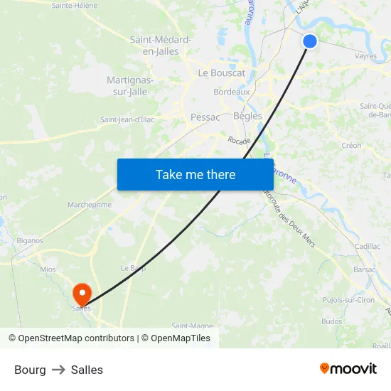 Bourg to Salles map