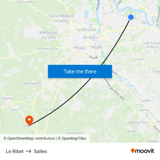 Le Ribet to Salles map