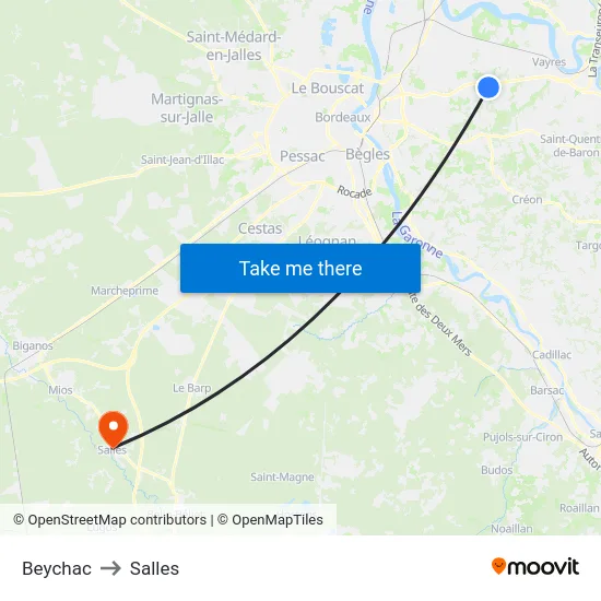 Beychac to Salles map