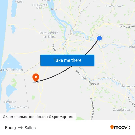 Bourg to Salles map