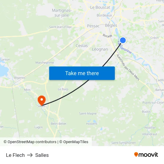 Le Flech to Salles map