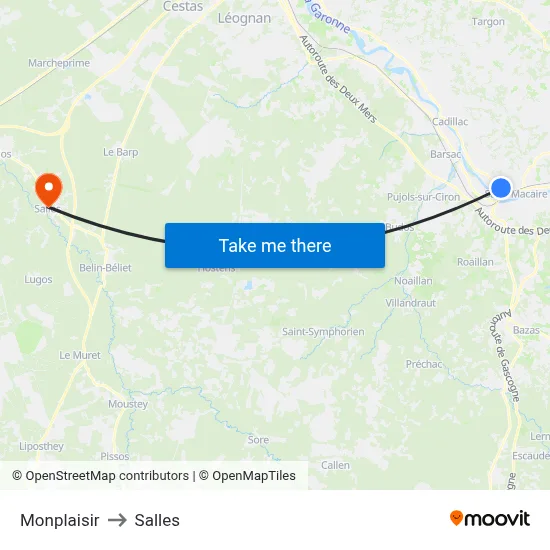 Monplaisir to Salles map