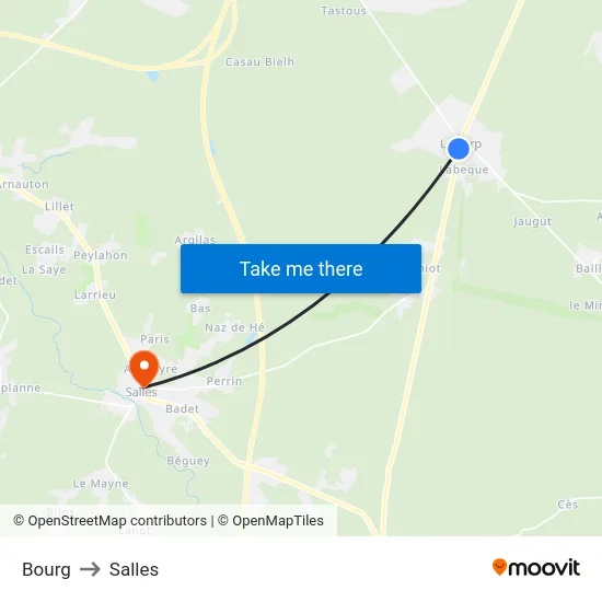 Bourg to Salles map
