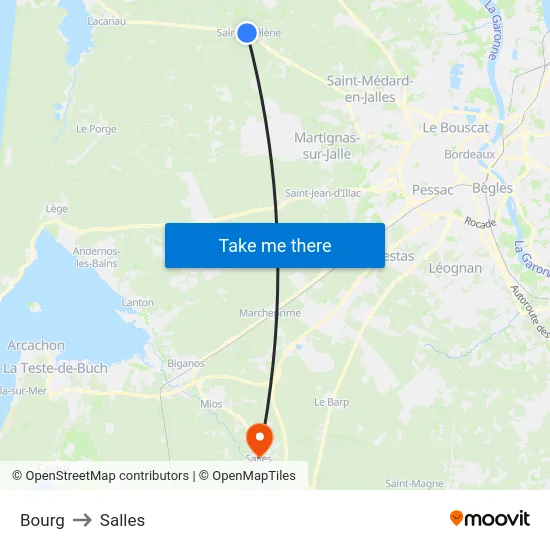 Bourg to Salles map