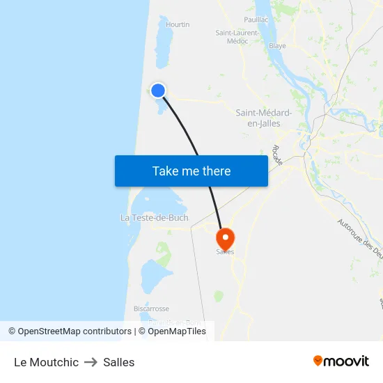 Le Moutchic to Salles map