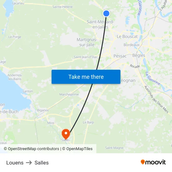 Louens to Salles map