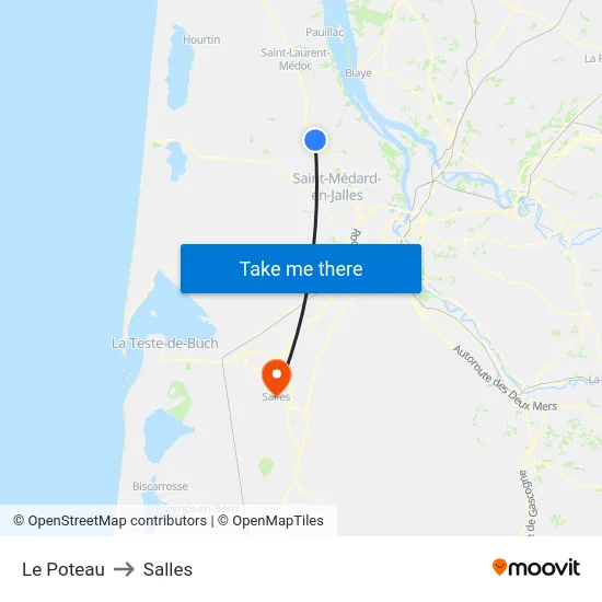 Le Poteau to Salles map