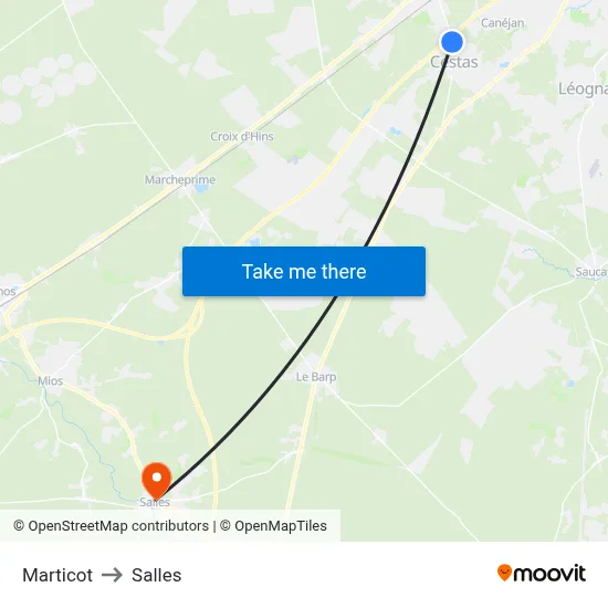 Marticot to Salles map