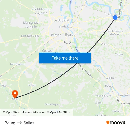 Bourg to Salles map