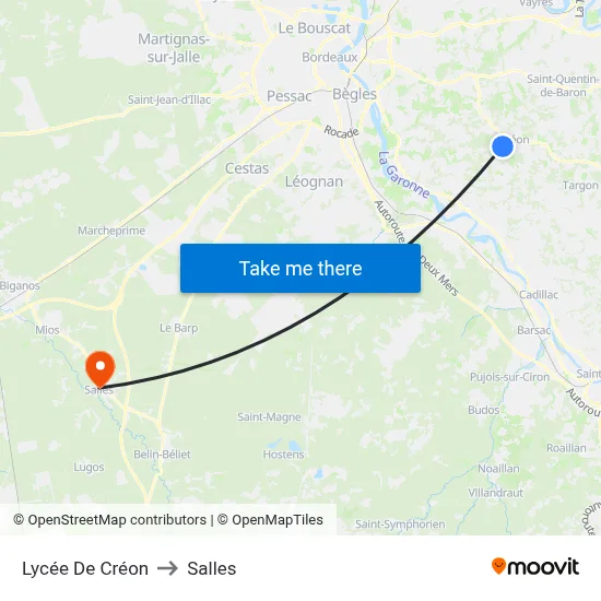 Lycée De Créon to Salles map