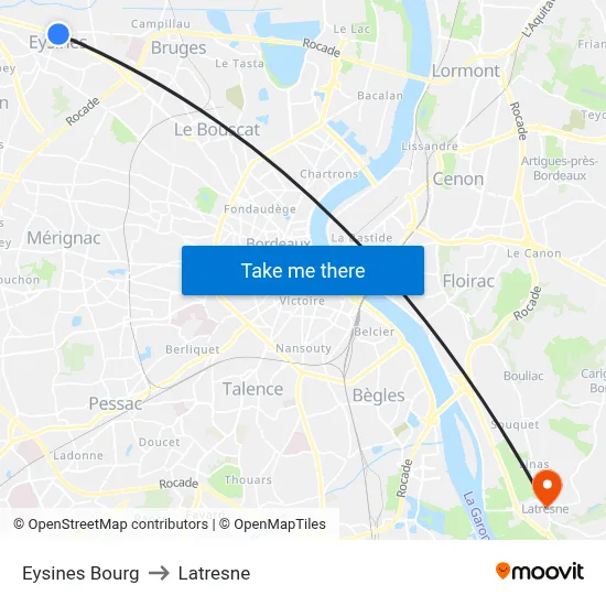 Eysines Bourg to Latresne map
