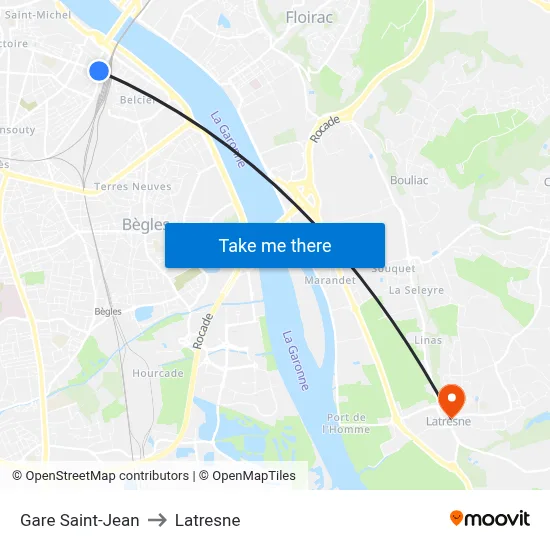 Gare Saint-Jean to Latresne map