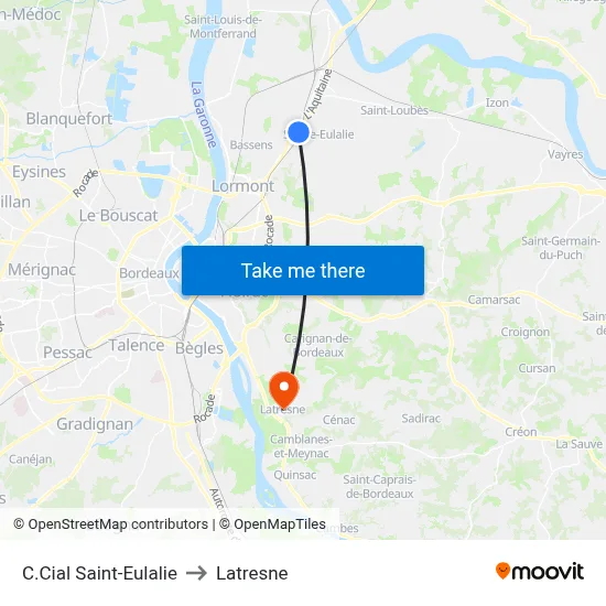 C.Cial Saint-Eulalie to Latresne map