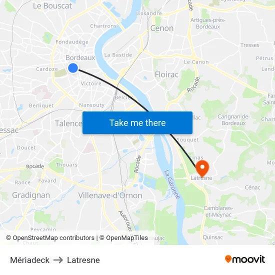 Mériadeck to Latresne map