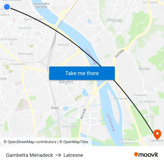 Gambetta Mériadeck to Latresne map