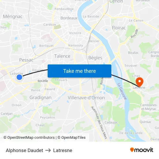 Alphonse Daudet to Latresne map
