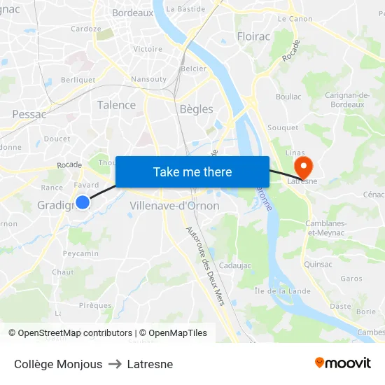 Collège Monjous to Latresne map