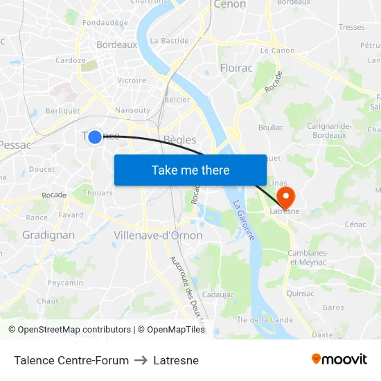 Talence Centre-Forum to Latresne map