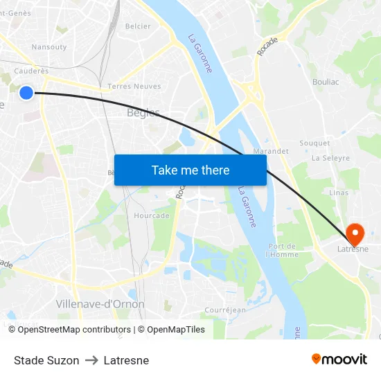 Stade Suzon to Latresne map