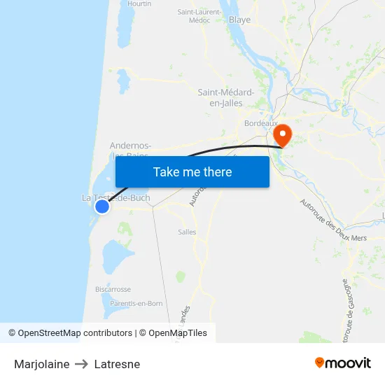 Marjolaine to Latresne map