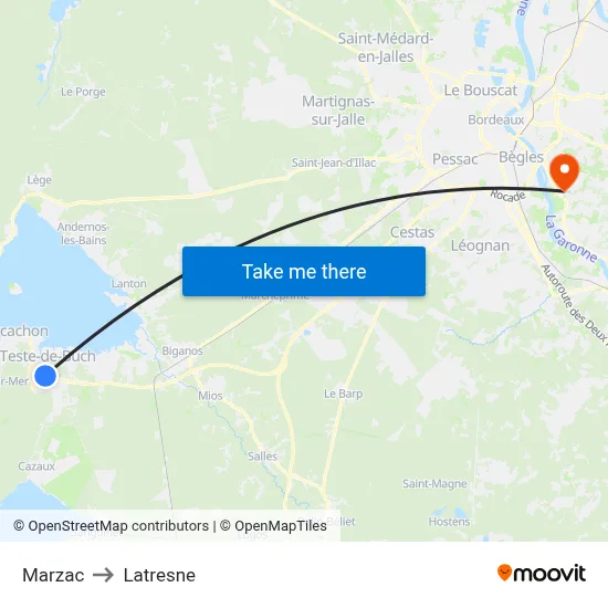 Marzac to Latresne map