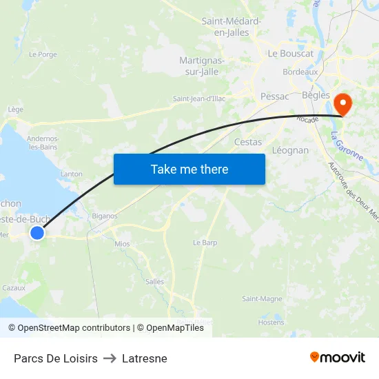 Parcs De Loisirs to Latresne map