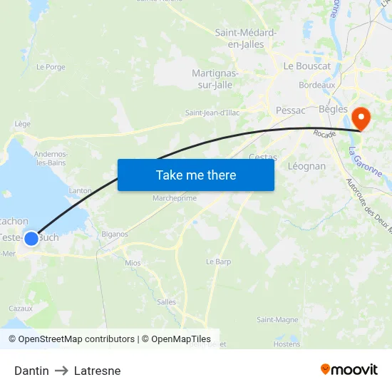 Dantin to Latresne map