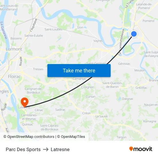 Parc Des Sports to Latresne map