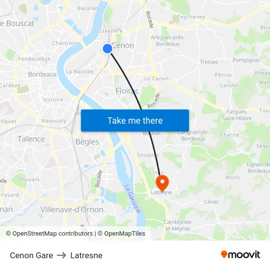 Cenon Gare to Latresne map