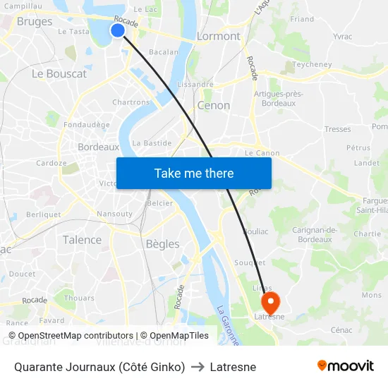 Quarante Journaux (Côté Ginko) to Latresne map