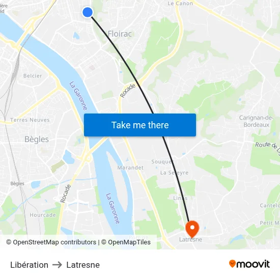 Libération to Latresne map