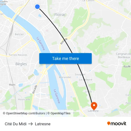 Cité Du Midi to Latresne map