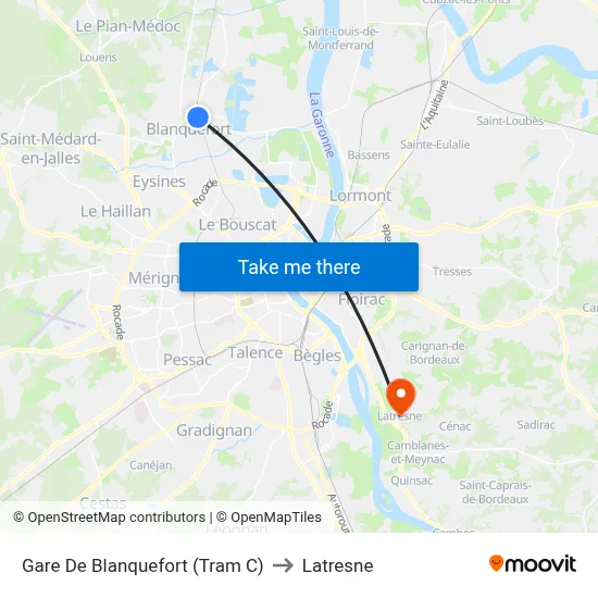Gare De Blanquefort (Tram C) to Latresne map