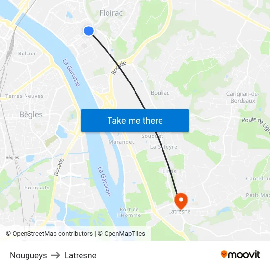 Nougueys to Latresne map