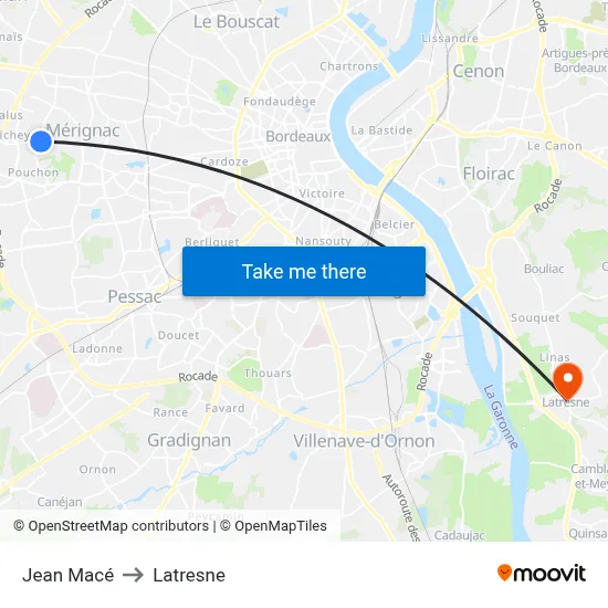 Jean Macé to Latresne map