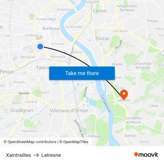 Xaintrailles to Latresne map