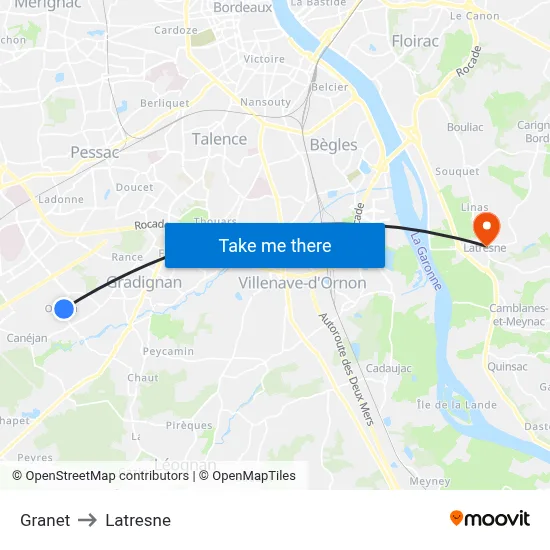 Granet to Latresne map