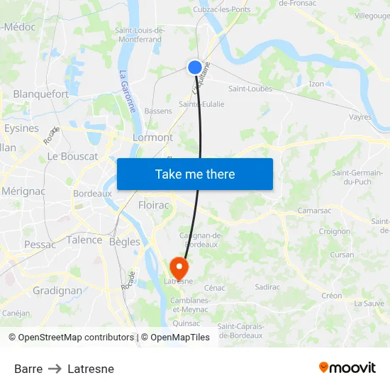 Barre to Latresne map